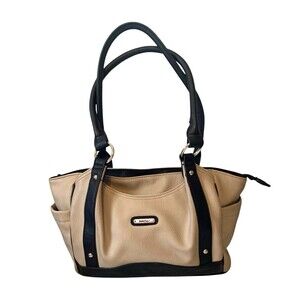 MultiSac Tan and Black Vegan Pebbled Leather Tote Handbag